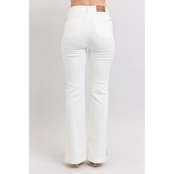 Judy Blue High Waist Garment Dyed White Side Slit Slim Bootcut Denim Jeans - Picture 2 of 14